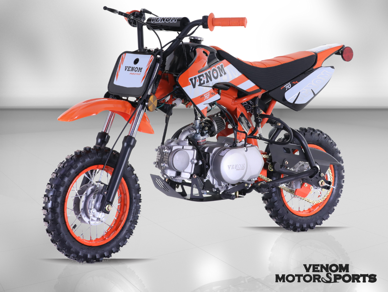 Front View Venom MX70 Dirt Bike in Black